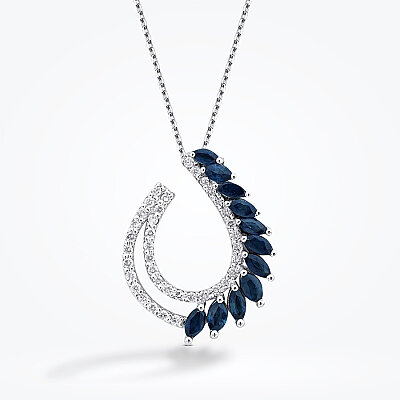 0.87 Karat Pırlanta Markiz Taşlı Safir Trend Kolye - Baroni Diamond