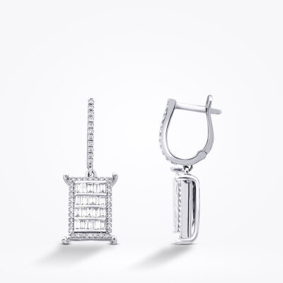 0.90 Karat Pırlanta Baget Taşlı Küpe - Baroni Diamond