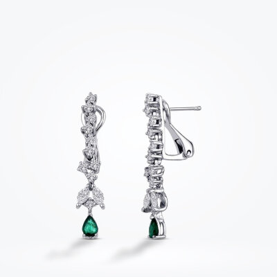 0.91 Karat Pırlanta Zümrüt Küpe - Baroni Diamond