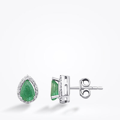 0.92 Karat Pırlanta Damla Taşlı Zümrüt Küpe - Baroni Diamond