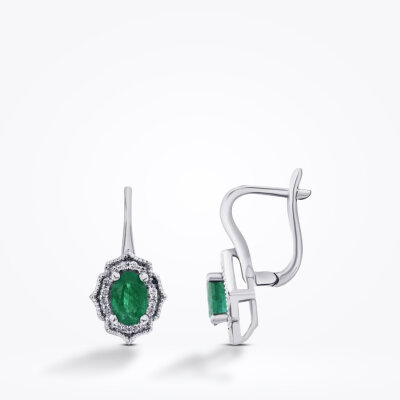 0.94 Karat Pırlanta Zümrüt Küpe - Baroni Diamond