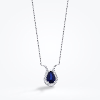 0.97 Karat Pırlanta Safir Damla Kolye - Baroni Diamond