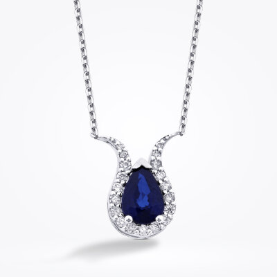 0.97 Karat Pırlanta Safir Damla Kolye - Baroni Diamond (1)
