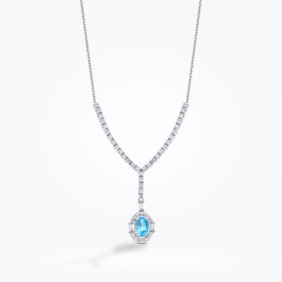 0.98 Karat Pırlanta Blue Topaz Baget Kolye - Baroni Diamond
