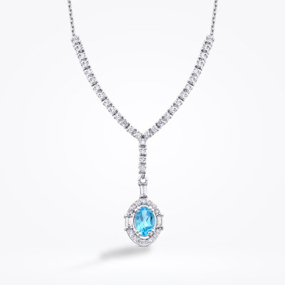 0.98 Karat Pırlanta Blue Topaz Baget Kolye - Baroni Diamond (1)