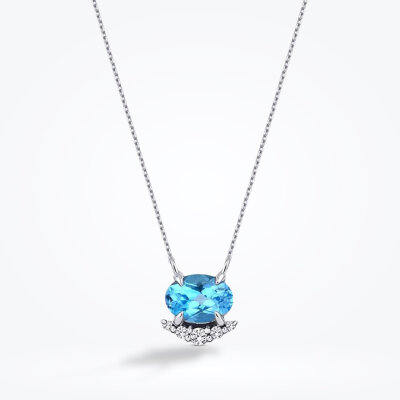 0.99 Karat Pırlanta Blue Topaz Kolye - 1