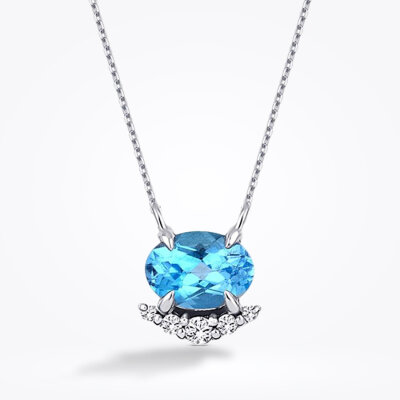 0.99 Karat Pırlanta Blue Topaz Kolye - 3