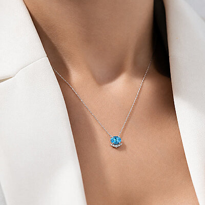 0.99 Karat Pırlanta Blue Topaz Kolye - 2