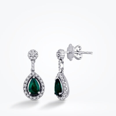 0.99 Karat Pırlanta Zümrüt Küpe - Baroni Diamond