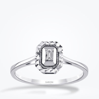 0.04 Karat Pırlanta Efektli Baget Yüzük - Baroni Diamond