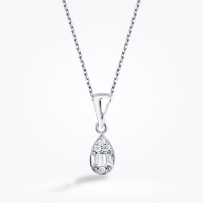 0.06 Karat Pırlanta Baget Damla Kolye - Baroni Diamond