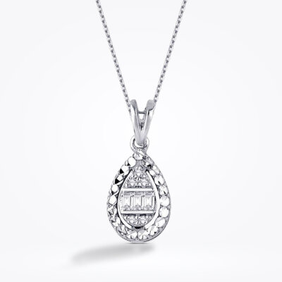 0.06 Karat Pırlanta Baget Damla Kolye - Baroni Diamond