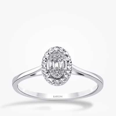 0.06 Karat Pırlanta Oval Baget Yüzük - Baroni Diamond