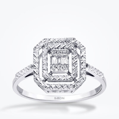 0.07 Karat Pırlanta Efektli Baget Yüzük - Baroni Diamond