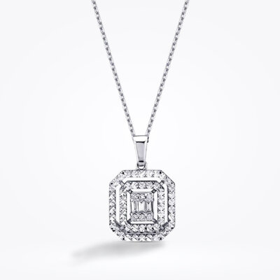 0.07 Karat Pırlanta Efektli Baget Kolye - Baroni Diamond