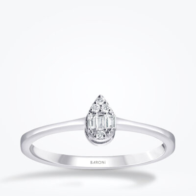 0.08 Karat Pırlanta Baget Damla Yüzük - Baroni Diamond