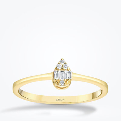 0.08 Karat Pırlanta Baget Damla Yüzük - Baroni Diamond