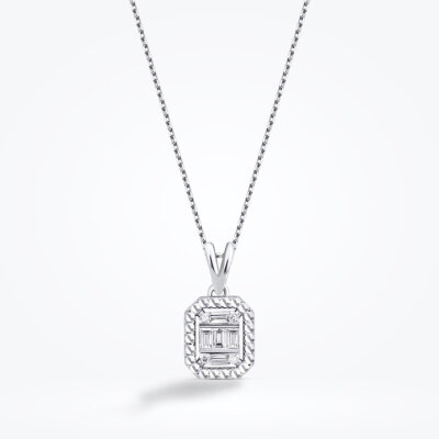 0.09 Karat Pırlanta Efektli Baget Kolye - Baroni Diamond (1)