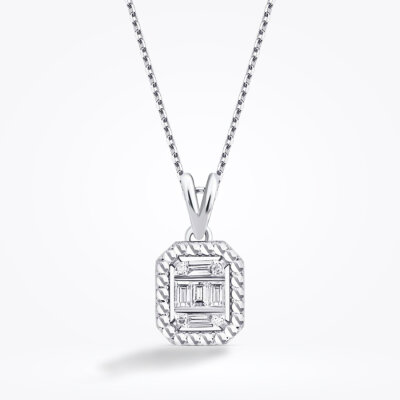 0.09 Karat Pırlanta Efektli Baget Kolye - Baroni Diamond