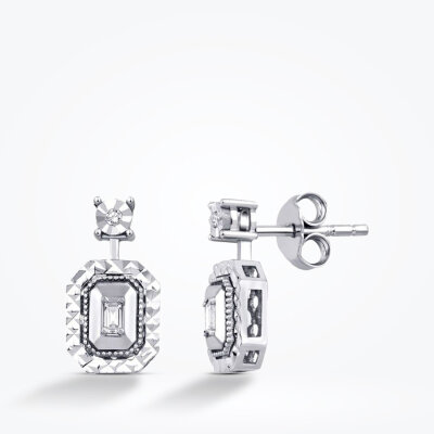 0.09 Karat Pırlanta Efektli Baget Küpe - Baroni Diamond