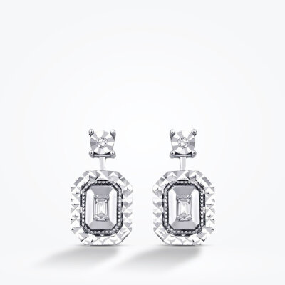 0.09 Karat Pırlanta Efektli Baget Küpe - Baroni Diamond (1)