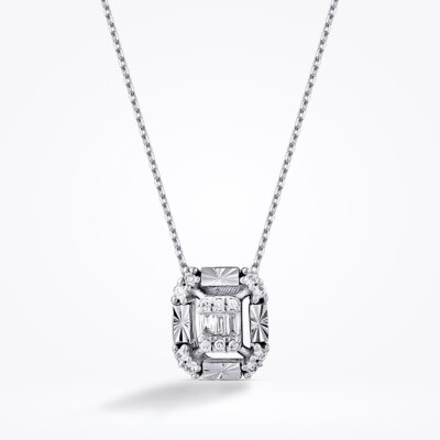 0.09 Karat Pırlanta Yarı Efektli Baget Kolye - Baroni Diamond