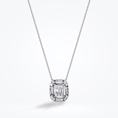 0.09 Karat Pırlanta Yarı Efektli Baget Kolye - Baroni Diamond (1)