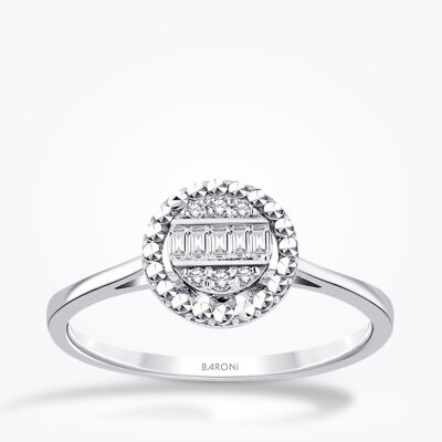 0.11 Karat Pırlanta Efektli Yuvarlak Baget Yüzük - Baroni Diamond