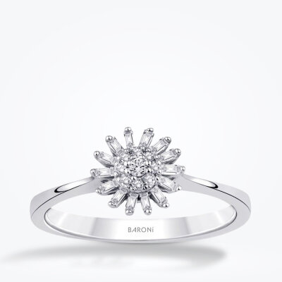 0.12 Karat Pırlanta Baget Çiçek Yüzük - Baroni Diamond
