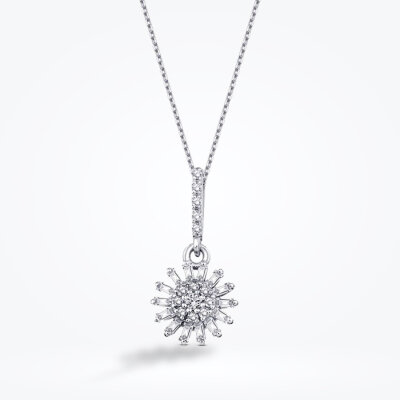 0.14 Karat Pırlanta Baget Çiçek Kolye - Baroni Diamond