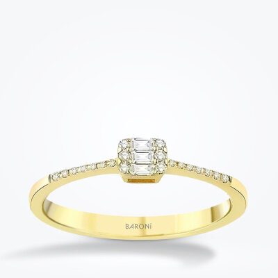 0.15 Karat Pırlanta Taşlı Baget Yüzük - Baroni Diamond