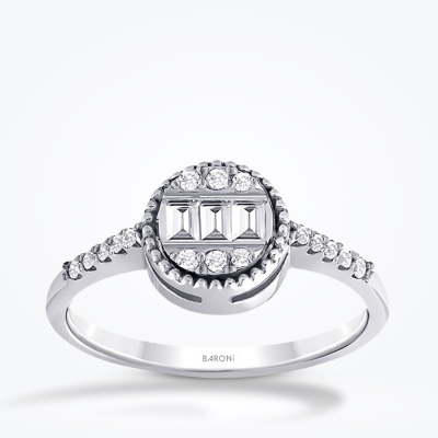 0.16 Karat Pırlanta Taşlı Yuvarlak Baget Yüzük - Baroni Diamond