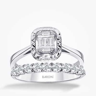 0.14 Karat Pırlanta İki Sıralı Baget Yüzük - Baroni Diamond
