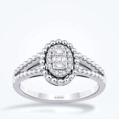 0.17 Karat Pırlanta Oval Baget Yüzük - Baroni Diamond