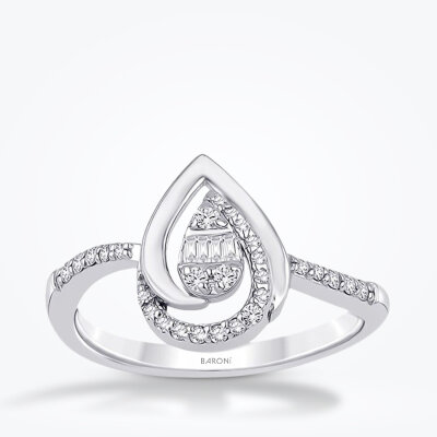 0.19 Karat Pırlanta Damla Baget Yüzük - Baroni Diamond