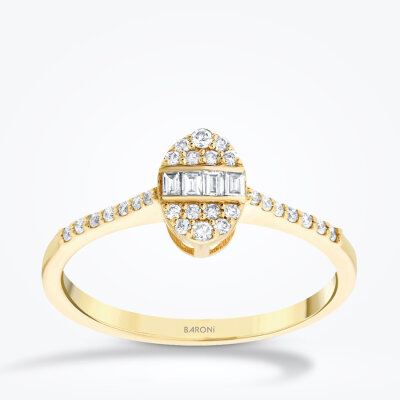 0.19 Karat Pırlanta Oval Baget Yüzük - Baroni Diamond