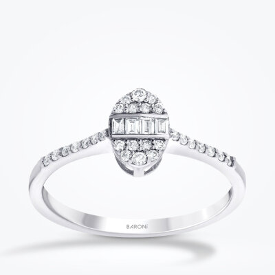 0.19 Karat Pırlanta Oval Baget Yüzük - Baroni Diamond