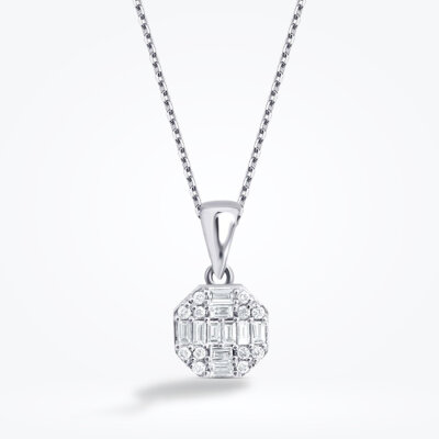 0.21 Karat Pırlanta Baget Yuvarlak Kolye - Baroni Diamond