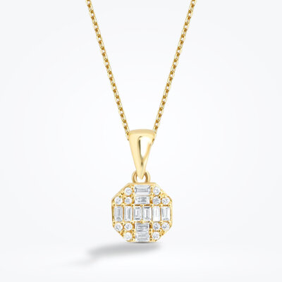 0.21 Karat Pırlanta Baget Yuvarlak Kolye - Baroni Diamond
