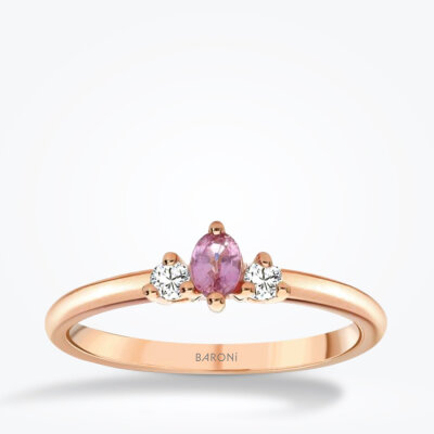 0.21 Karat Pırlanta Pembe Safir Yüzük - Baroni Diamond