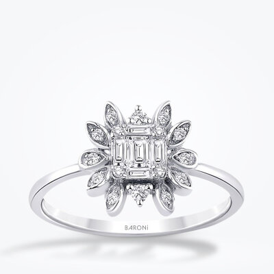 0.22 Karat Pırlanta Baget Çiçek Yüzük - Baroni Diamond