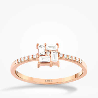 0.24 Karat Pırlanta Baget Kare Rose Yüzük - Baroni Diamond