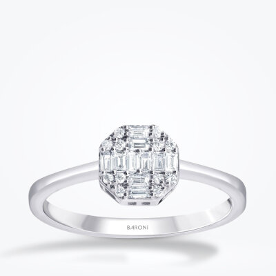 0.24 Karat Pırlanta Baget Yuvarlak Yüzük - Baroni Diamond