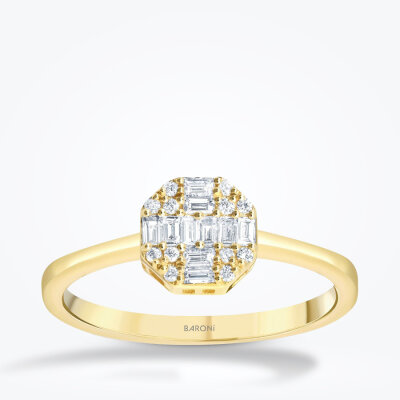 0.24 Karat Pırlanta Baget Yuvarlak Yüzük - Baroni Diamond