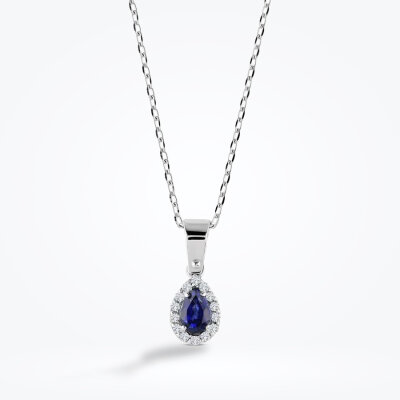0.29 Karat Pırlanta Safir Damla Kolye - Baroni Diamond