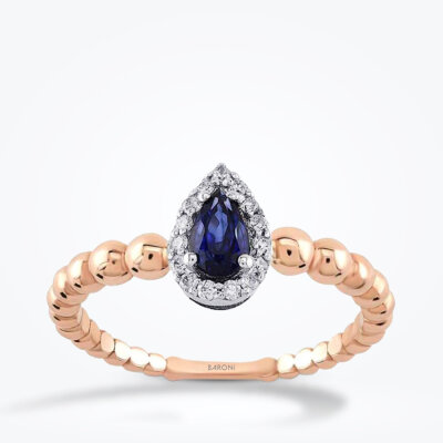 0.34 Karat Pırlanta Damla Safir Yüzük - Baroni Diamond