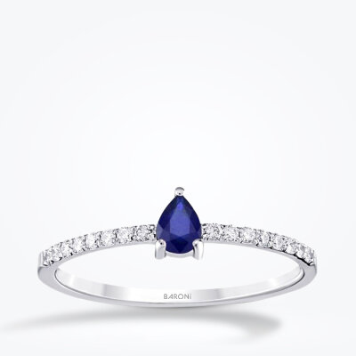 0.36 Karat Pırlanta Damla Safir Yüzük - Baroni Diamond