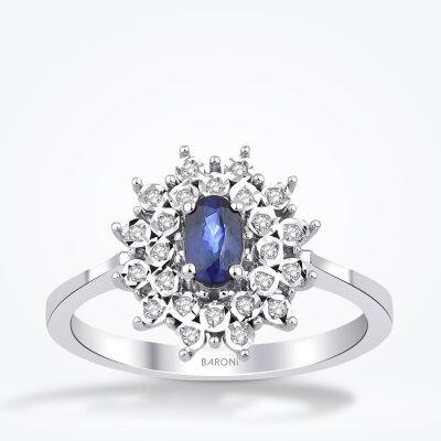 0.36 Karat Pırlanta Lotus Safir Yüzük - Baroni Diamond