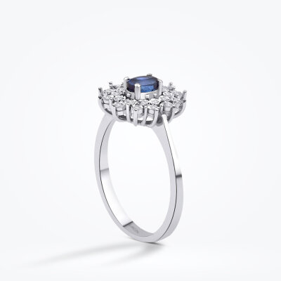 0.36 Karat Pırlanta Lotus Safir Yüzük - Baroni Diamond (1)