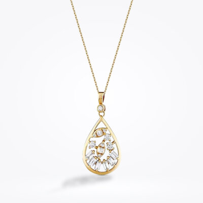 0.37 Karat Pırlanta Baget Damla Kolye - Baroni Diamond (1)